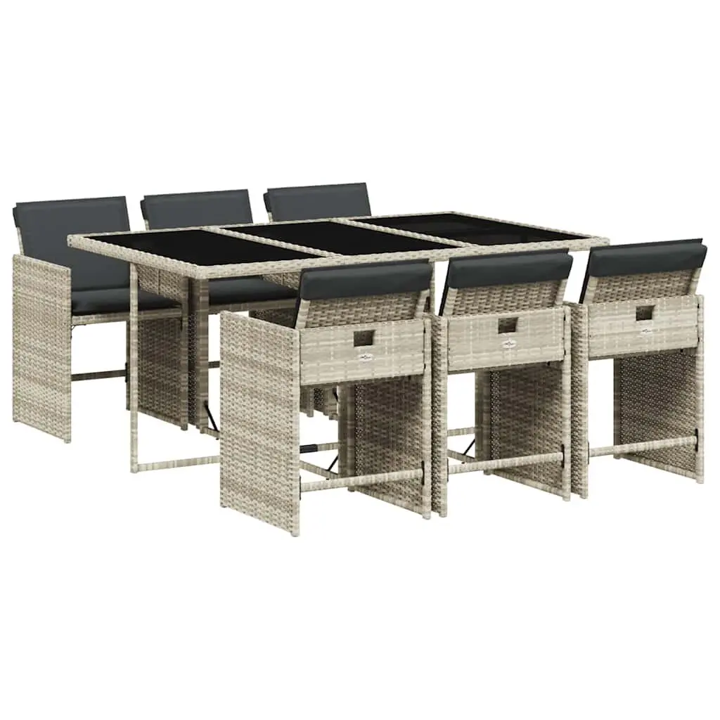 7 Piece Garden Dining Set PE Rattan Grey Outdoor Patio Furniture with Cushions