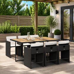 Durable 7 Piece Outdoor Dining Set with Black Rattan Chairs
