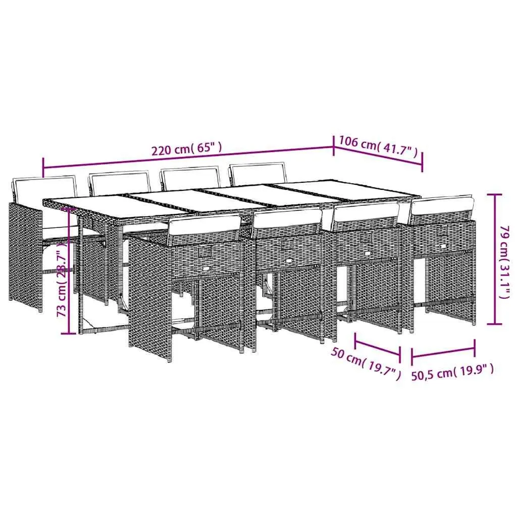 9 Piece Black Outdoor Garden Dining Set