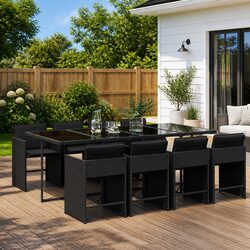 Black 9 Piece Outdoor Dining Set with Cushions