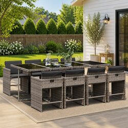 9 Piece Grey Poly Rattan Outdoor Dining Set