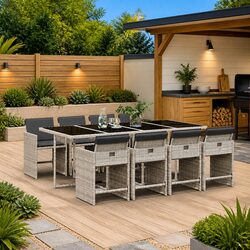 Durable Grey Poly Rattan 9 Piece Garden Dining Set