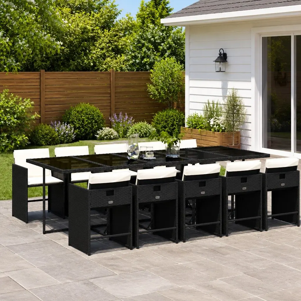 11-Piece Black Poly Rattan Garden Dining Set