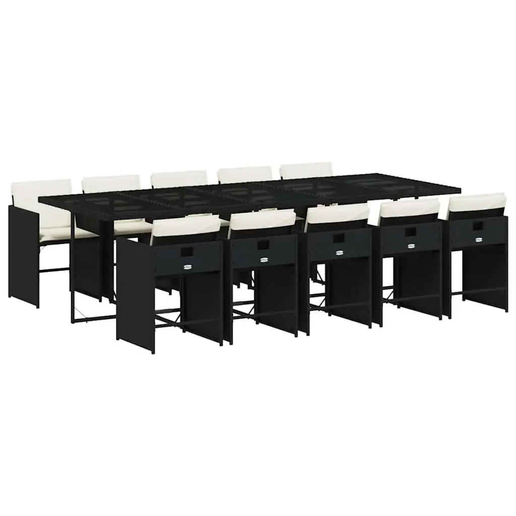 11-Piece Black Poly Rattan Garden Dining Set