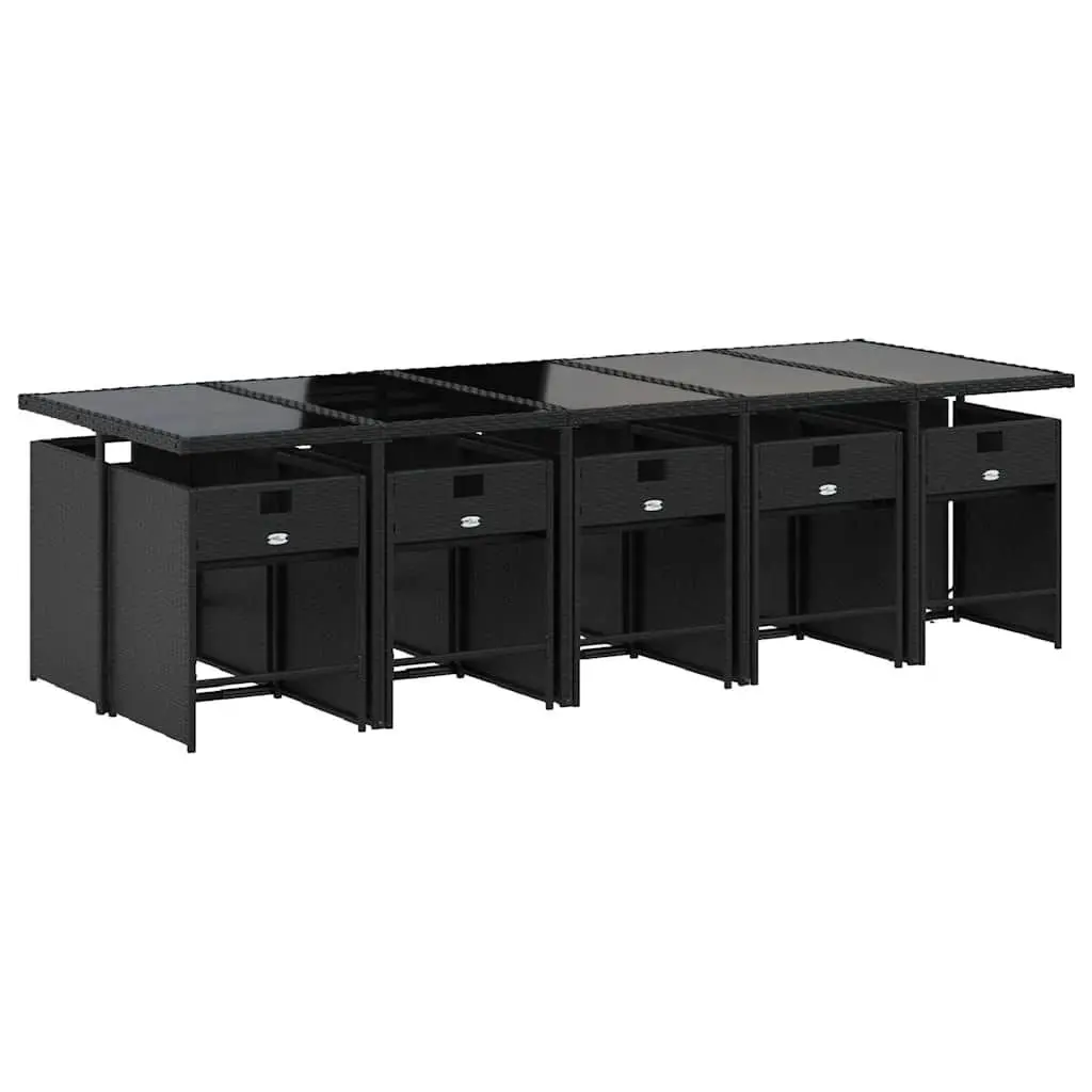 11-Piece Black Poly Rattan Garden Dining Set
