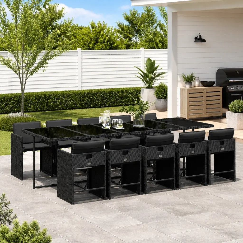 Garden Dining Set PE Rattan 11 Piece Outdoor Furniture Black Table Chairs