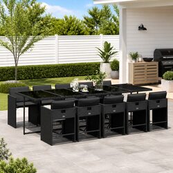 Durable 11 Piece Outdoor Garden Dining Set with Black Rattan