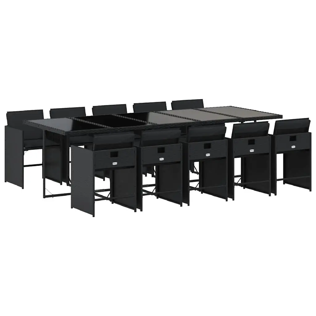 Garden Dining Set PE Rattan 11 Piece Outdoor Furniture Black Table Chairs
