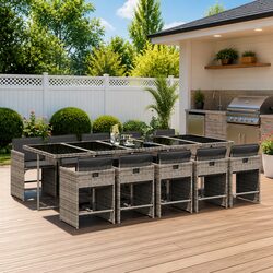 11 Piece Garden Dining Set with Cushions Outdoor Furniture Patio Grey Rattan