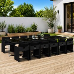 Durable 13 Piece Black Poly Rattan Outdoor Dining Set