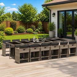 Durable 13 Piece Garden Dining Set in Grey Poly Rattan