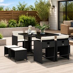 Sturdy 9 Piece Black Outdoor Dining Set with Cushions