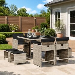 Exceptional 9 Piece Grey Poly Rattan Garden Dining Set