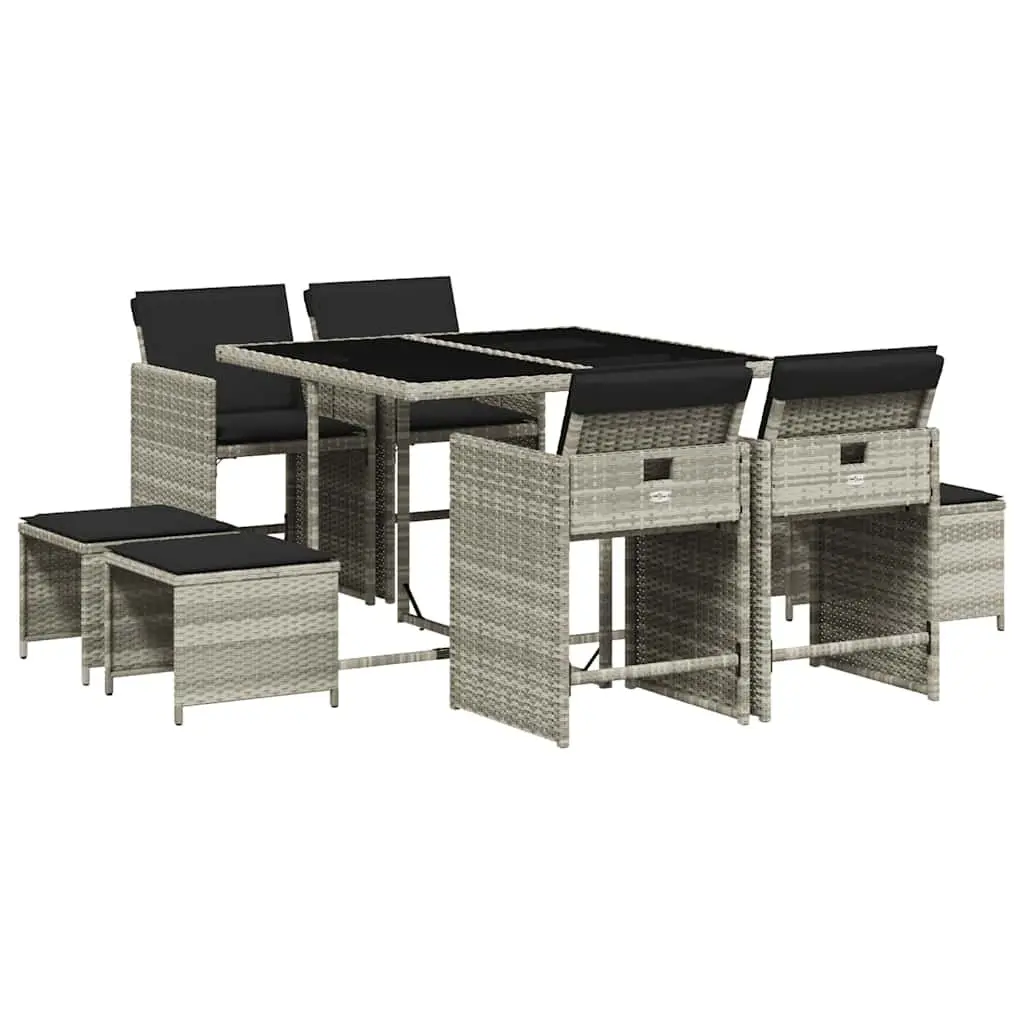 Garden Dining Set PE Rattan Grey 9 Piece Outdoor Furniture