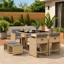 9 Piece Outdoor Garden Dining Set with Cushions