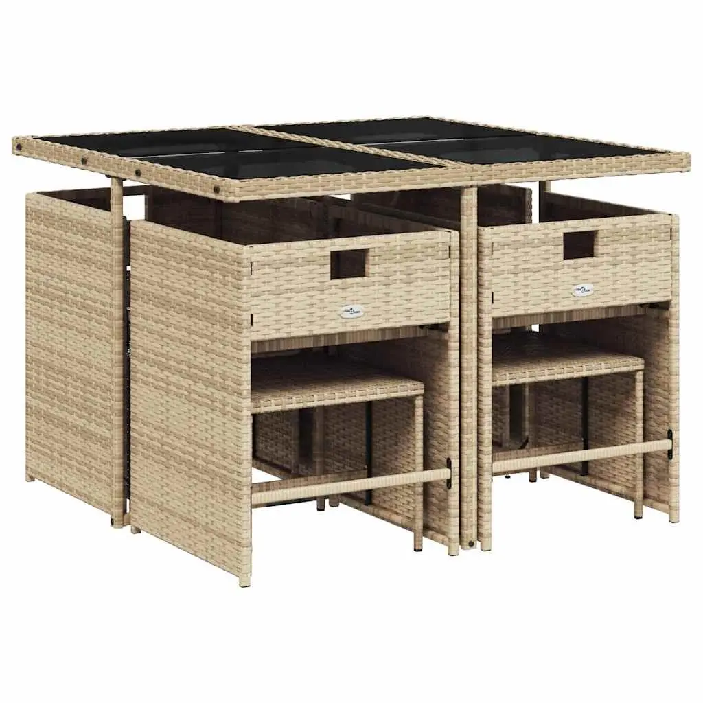 Garden Dining Set PE Rattan 9 Piece Outdoor Furniture Patio Table Chairs Cushions Beige