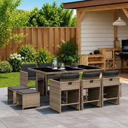 Stylish 11 Piece Grey Poly Rattan Garden Dining Set