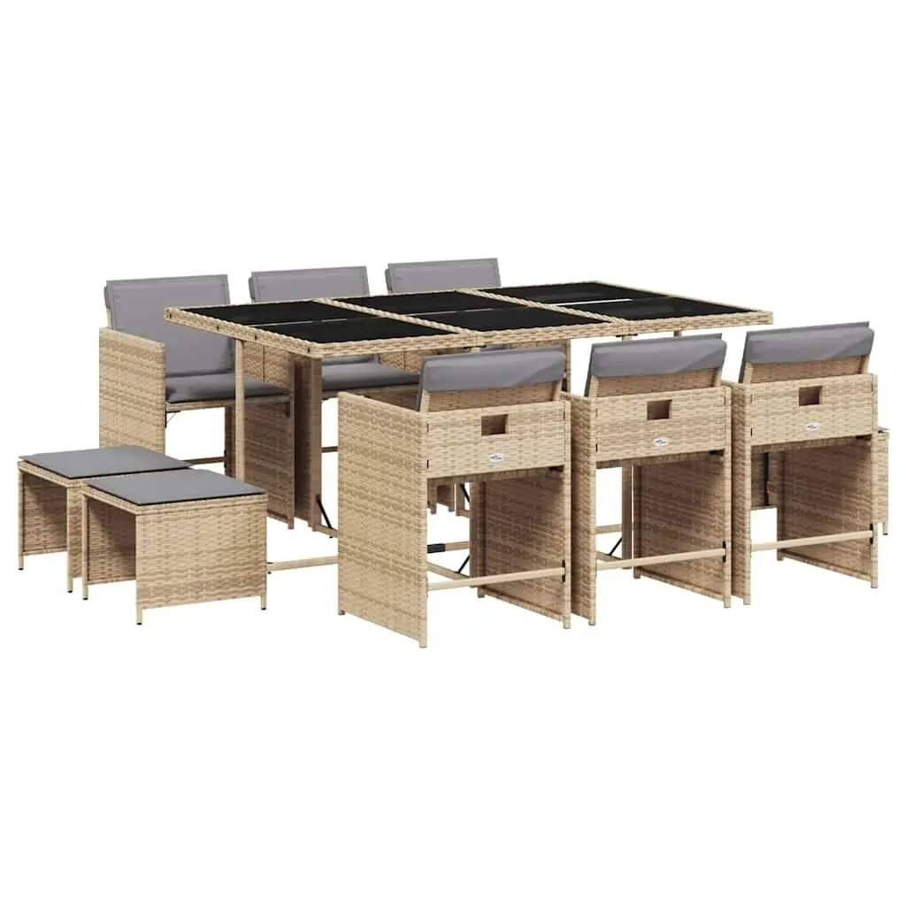 11 Piece Outdoor Dining Set with Beige Cushions
