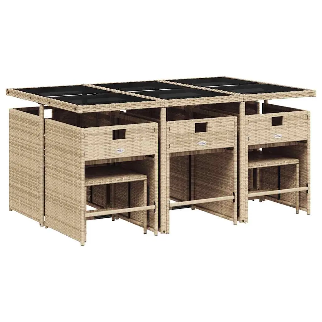 11 Piece Outdoor Dining Set with Beige Cushions