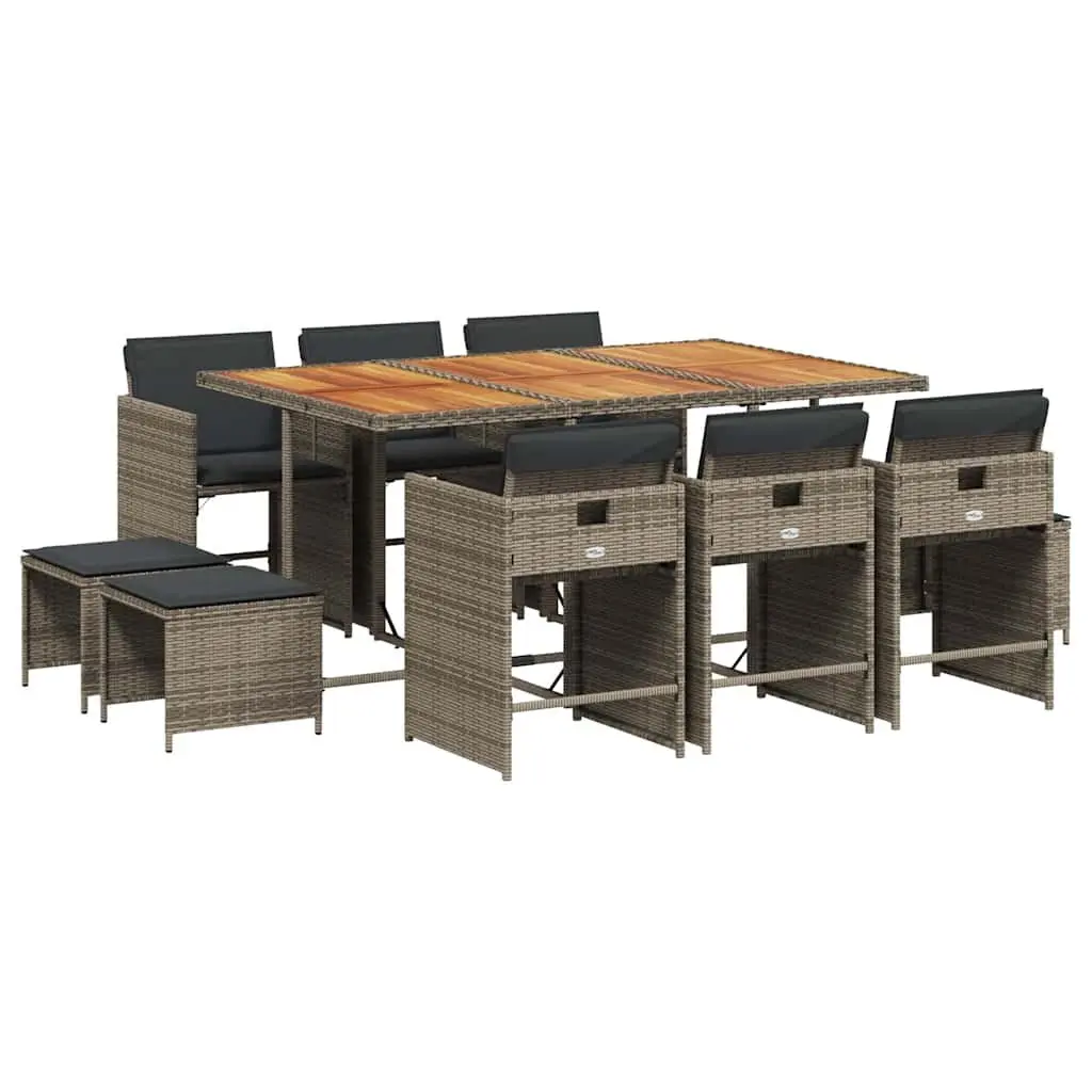 11 Piece Grey Poly Rattan Dining Set