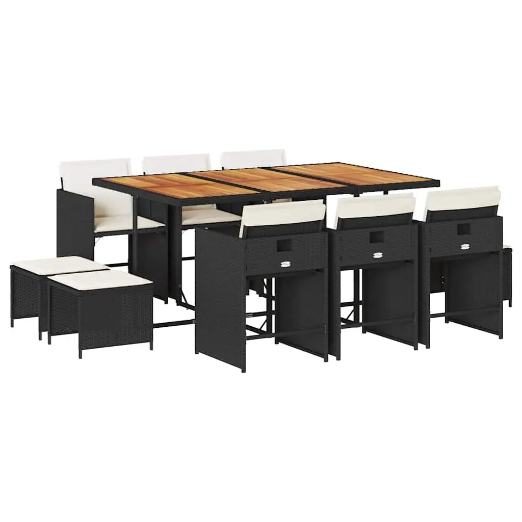 Black 11-Piece Garden Dining Set with Rattan Chairs