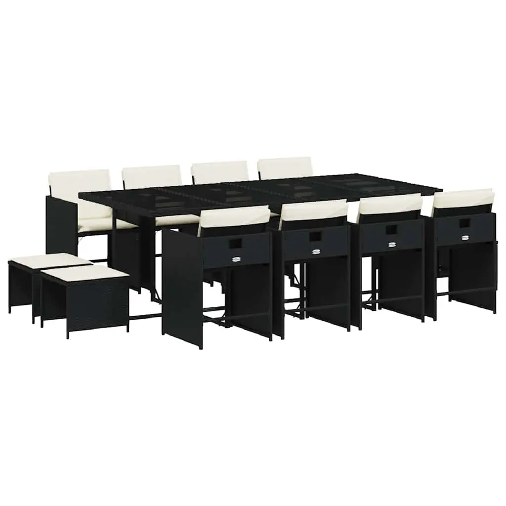 Outdoor Dining Set 13 Pieces in Black Rattan