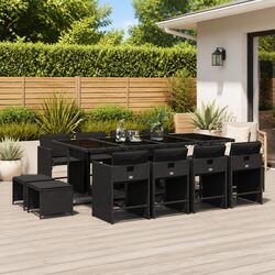 Durable 13 Piece Black Garden Dining Set with Cushions