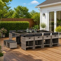 Durable 13 Piece Garden Dining Set with Grey Poly Rattan