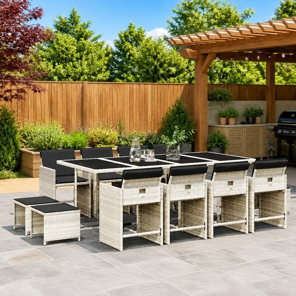 13 Piece Garden Dining Set with Grey Poly Rattan
