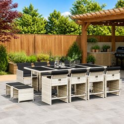 Stylish 13 Piece Garden Dining Set with Grey Poly Rattan