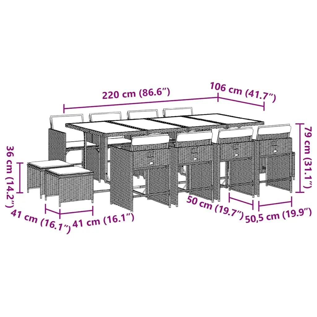 13 Piece Garden Dining Set with Grey Poly Rattan