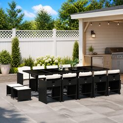 15-Piece Outdoor Dining Set in Black Poly Rattan