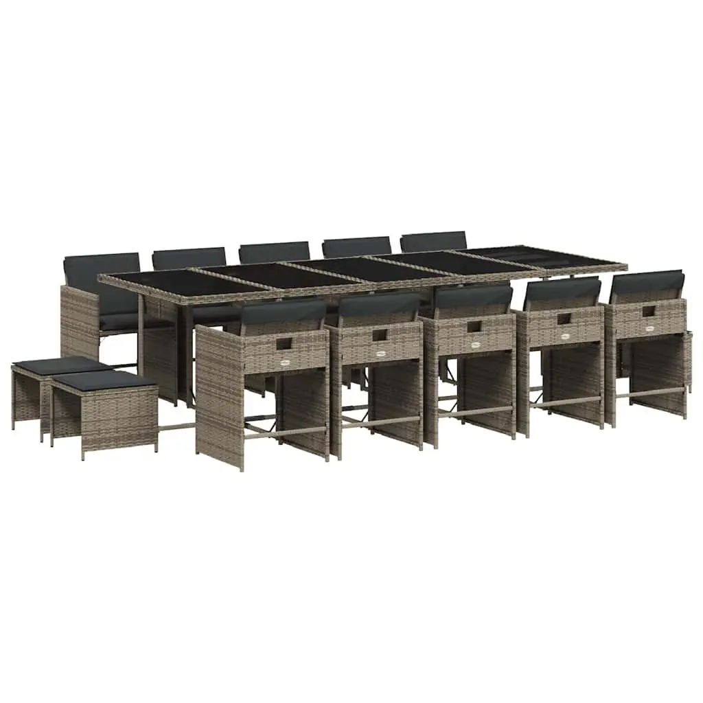 15-Piece Grey Poly Rattan Garden Dining Set