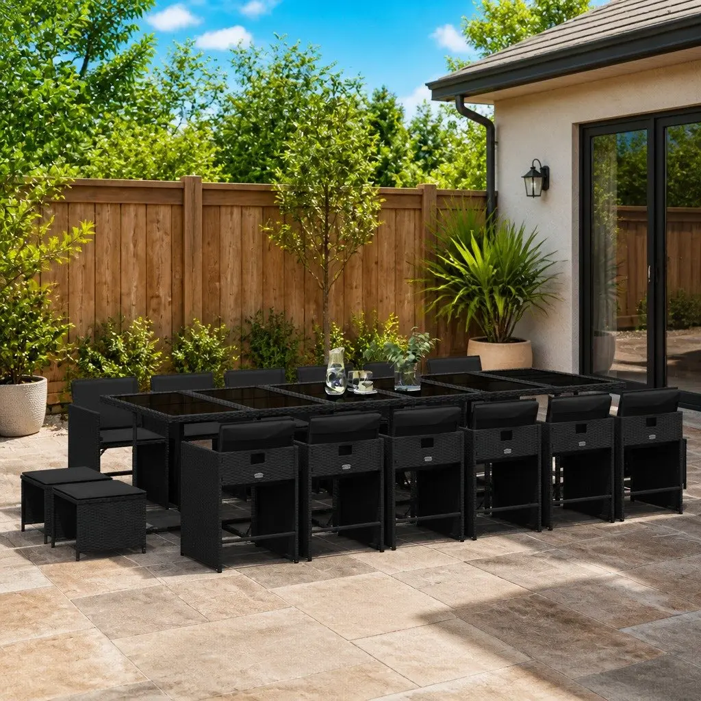 17 Piece Garden Dining Set with Cushioned Seating