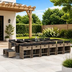 Durable 17 Piece Garden Dining Set with Cushions in Grey