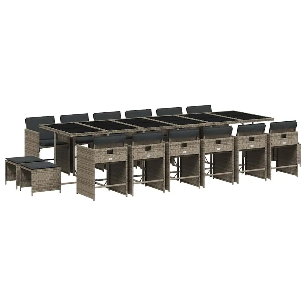 17 Piece Garden Dining Set with Cushions in Grey