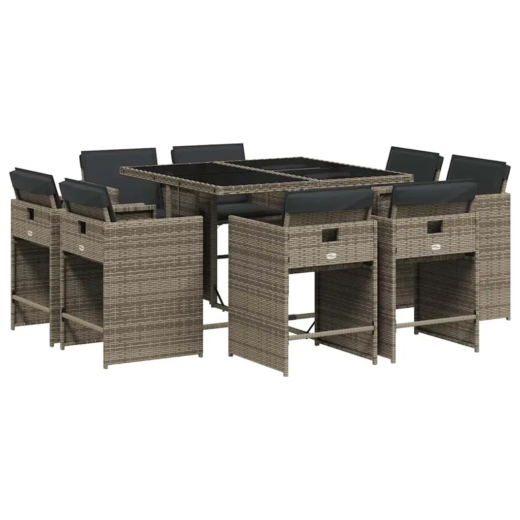 Garden Dining Set PE Rattan 9 Piece Grey Outdoor Furniture Table Chairs