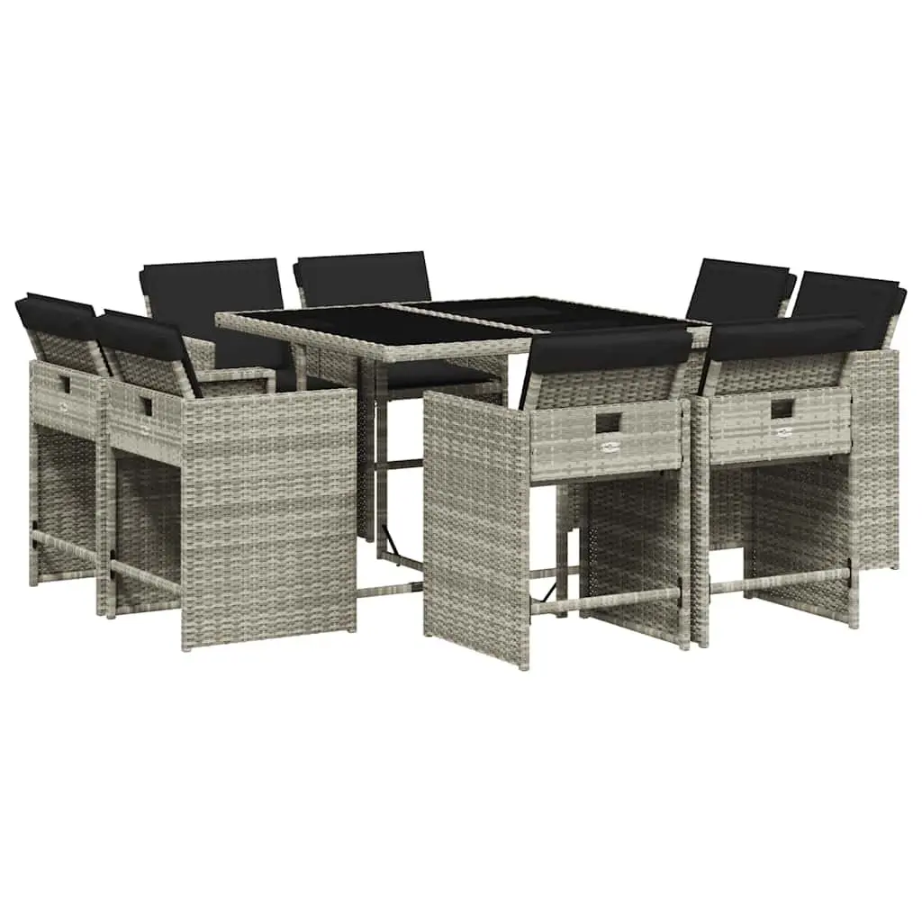 9-Piece Grey Poly Rattan Garden Dining Set