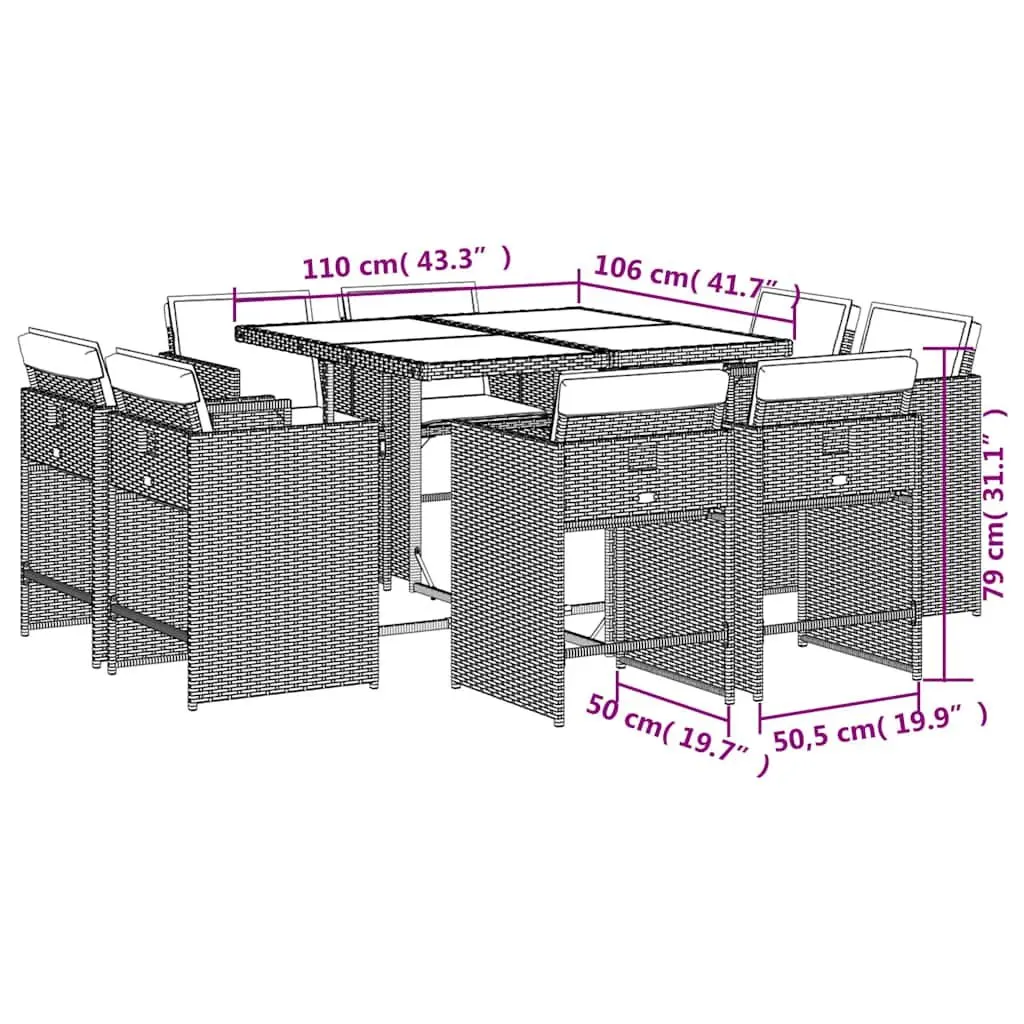 9 Piece Outdoor Dining Set with Cushions