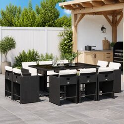 Premium 11-Piece Black Poly Rattan Outdoor Dining Set