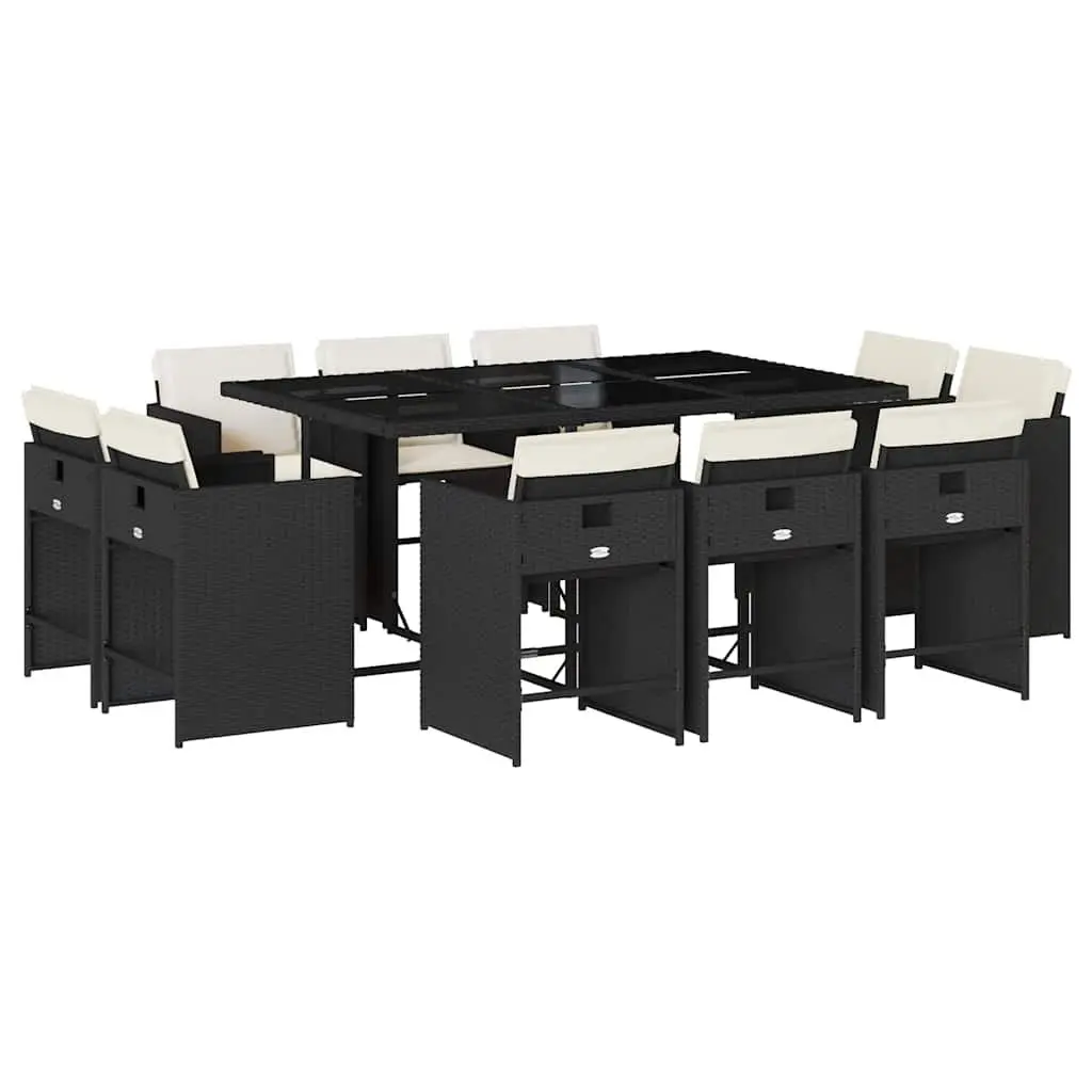 Outdoor Garden Dining Set Poly Rattan Black 11 Piece