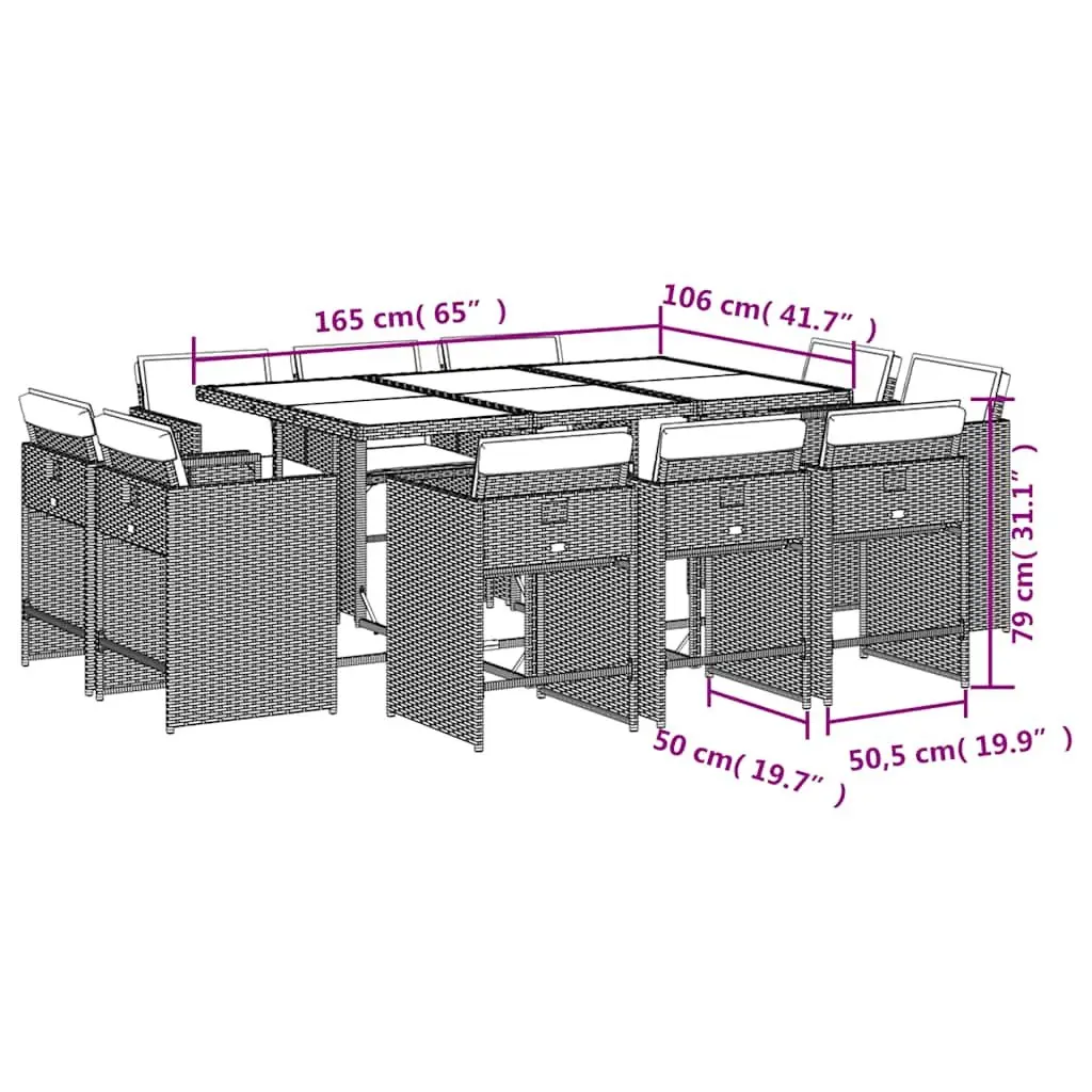 Outdoor Garden Dining Set Poly Rattan Black 11 Piece