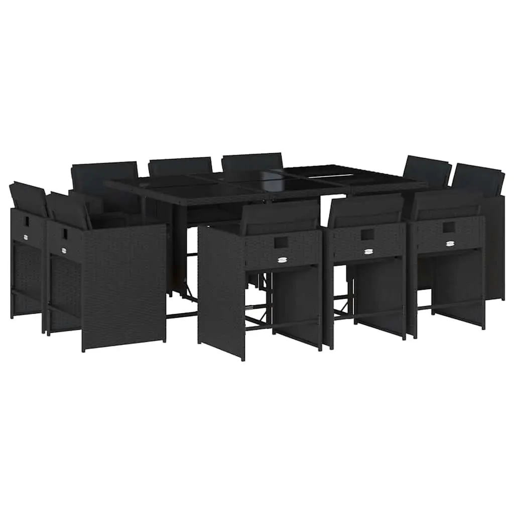 Black Poly Rattan Outdoor Dining Set with Cushions