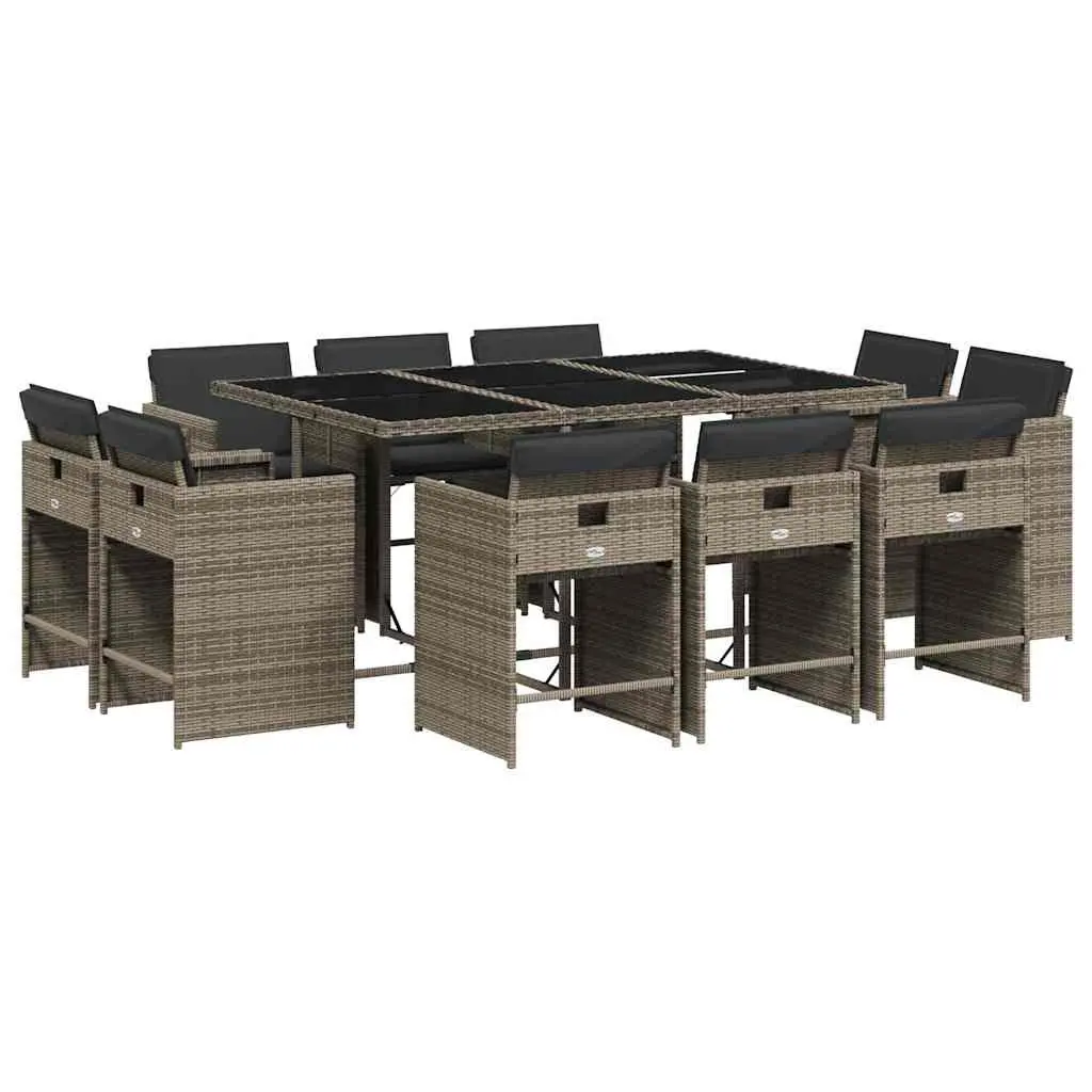 Garden Dining Set Poly Rattan 11 Piece Outdoor Furniture Grey with Cushions