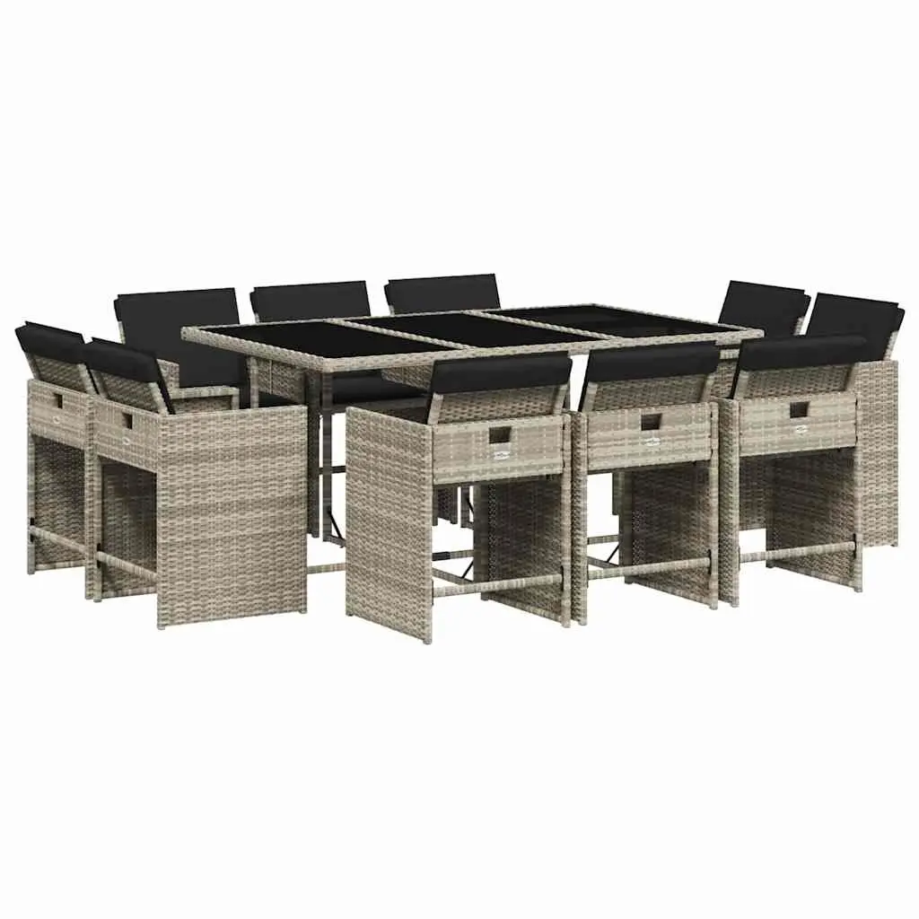 11 Piece Grey Garden Dining Set with Cushions