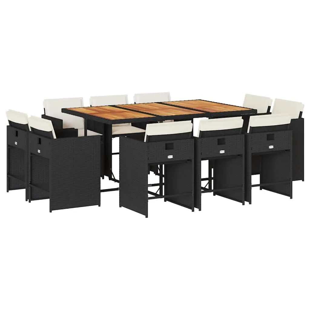 Garden Dining Set PE Rattan Acacia Wood 11 Piece Black