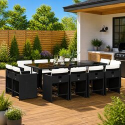 13 Piece Outdoor Dining Set in Black Poly Rattan