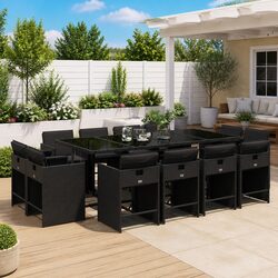13 Piece Outdoor Garden Dining Set with Cushions Black Poly Rattan Furniture