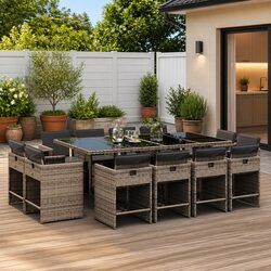 Premium 13-Piece Garden Dining Set in Grey Rattan