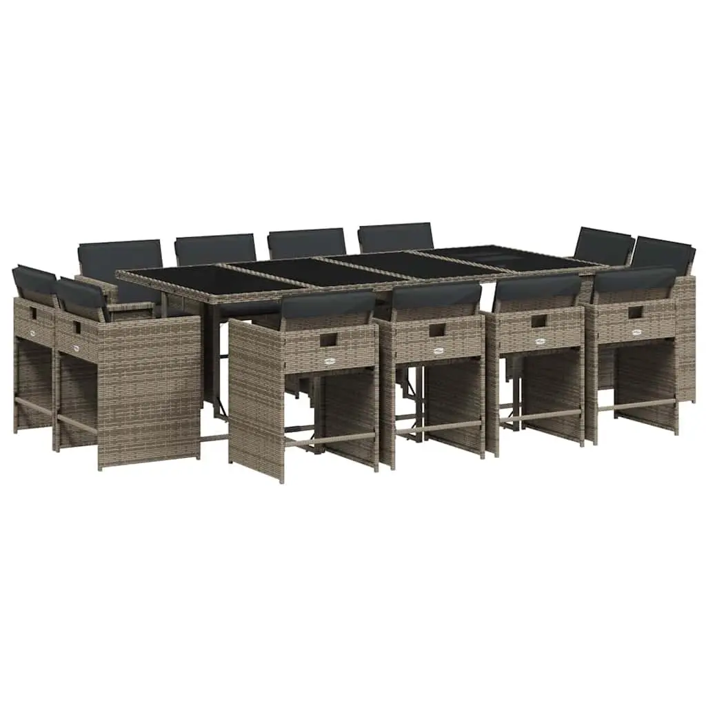 Garden Dining Set 13 Piece PE Rattan Grey Outdoor Furniture Chairs Table
